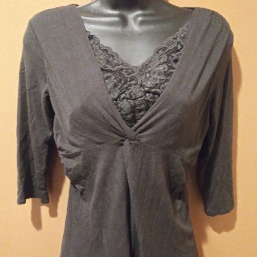 LS1 Smoked Gray Sexy Lace Long Sleeve Shirt Size Small